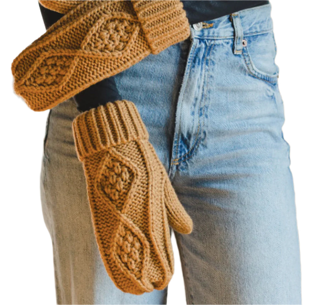 Camel Cable Knit Mittens