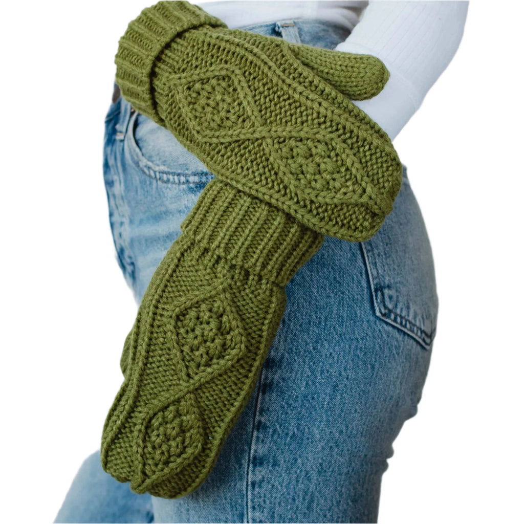 Cable Knit Mittens - Avocado