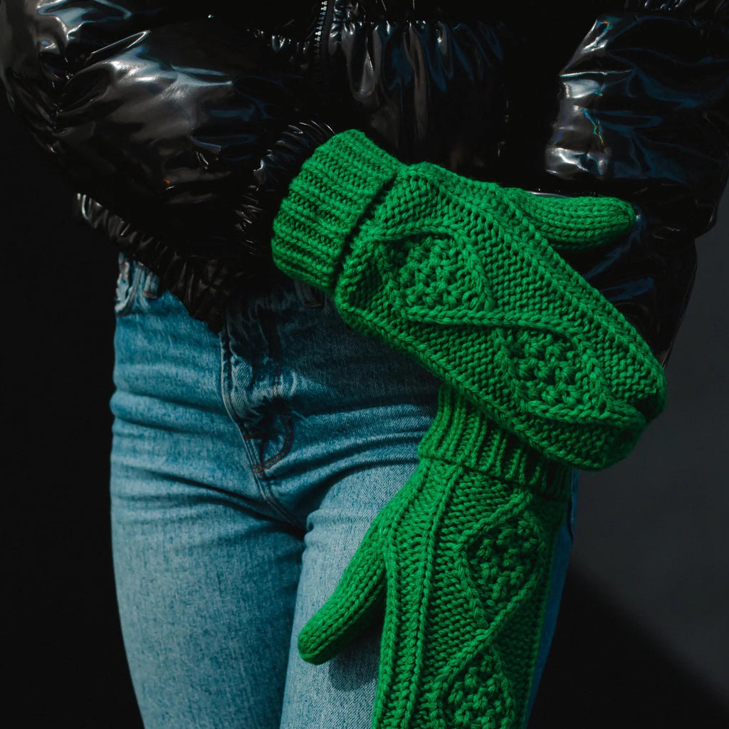 Cable Knit Mittens - Emerald