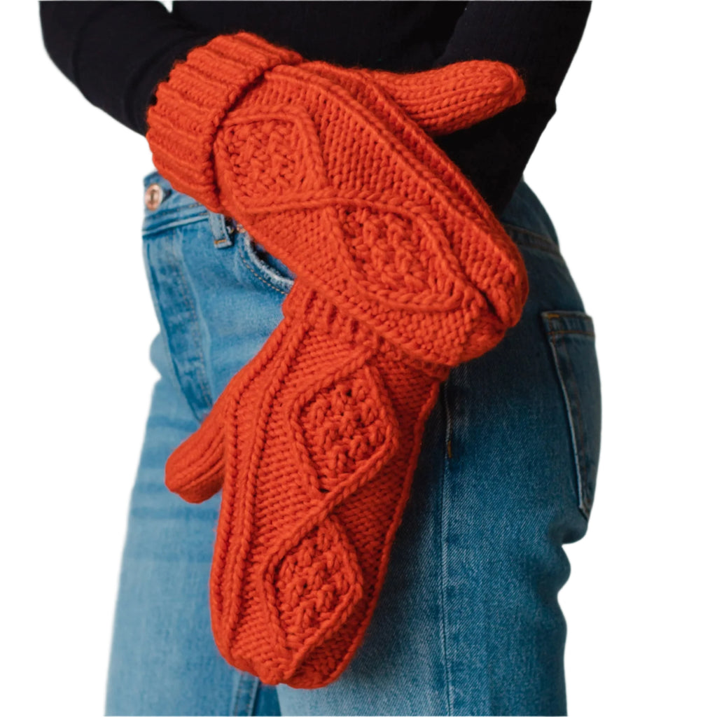 Cable Knit Mittens - Orange