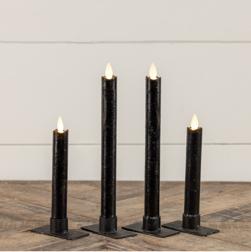 Black Flameless Taper Candles - S/2