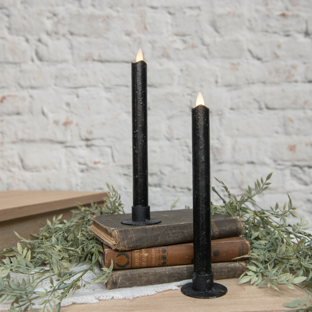 Black Flameless Taper Candles - S/2