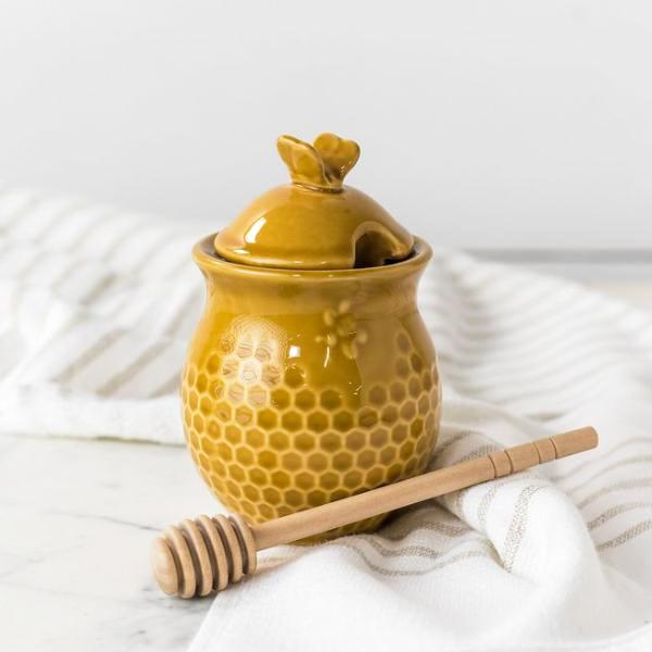 Honeycomb Honey Pot w/ Dipper